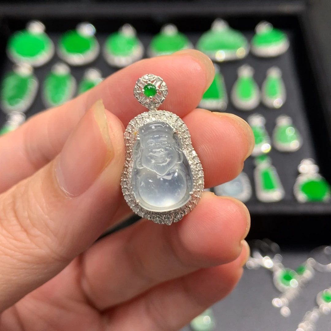 吊坠(不含链)18K金镶嵌翡翠