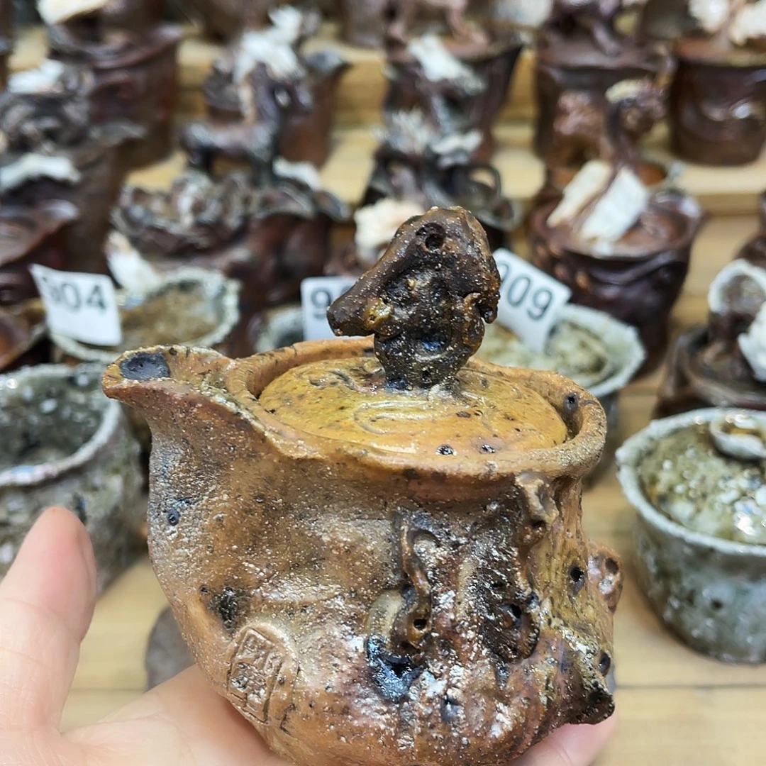 瓶柴烧粗陶手捏宝瓶