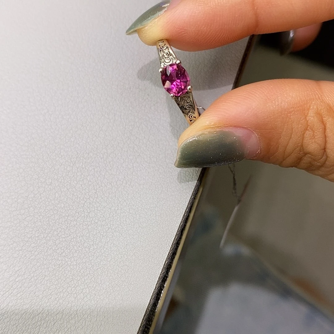 碧玺戒指银S925镶嵌天然卢比莱