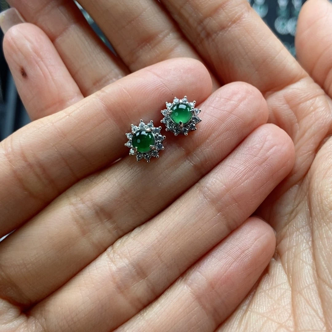 翡翠耳饰银S925镶嵌翡翠首饰