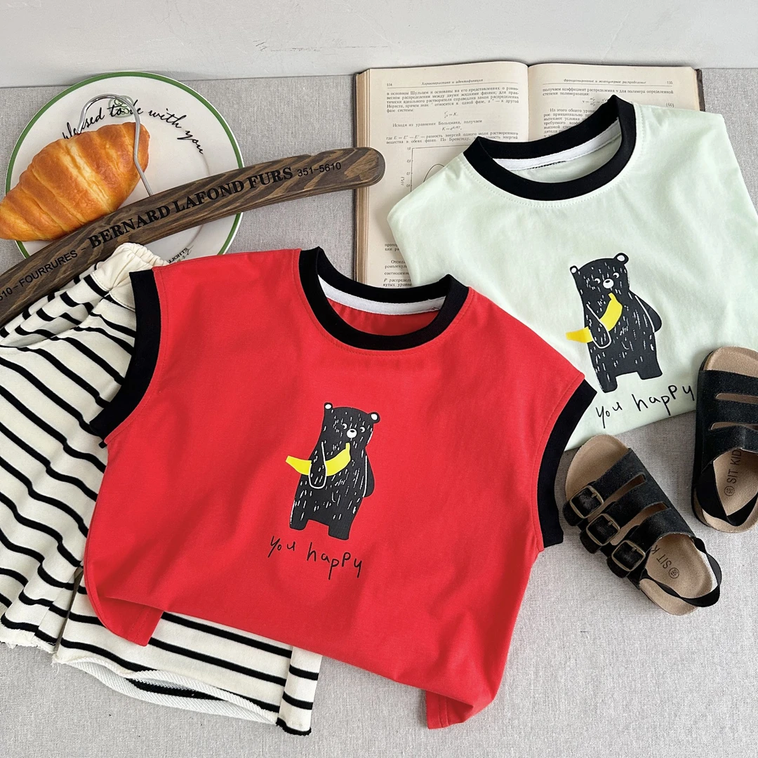 【6660P】韩版卡通休闲无袖背心时尚休闲宽松中小童2025夏季新款