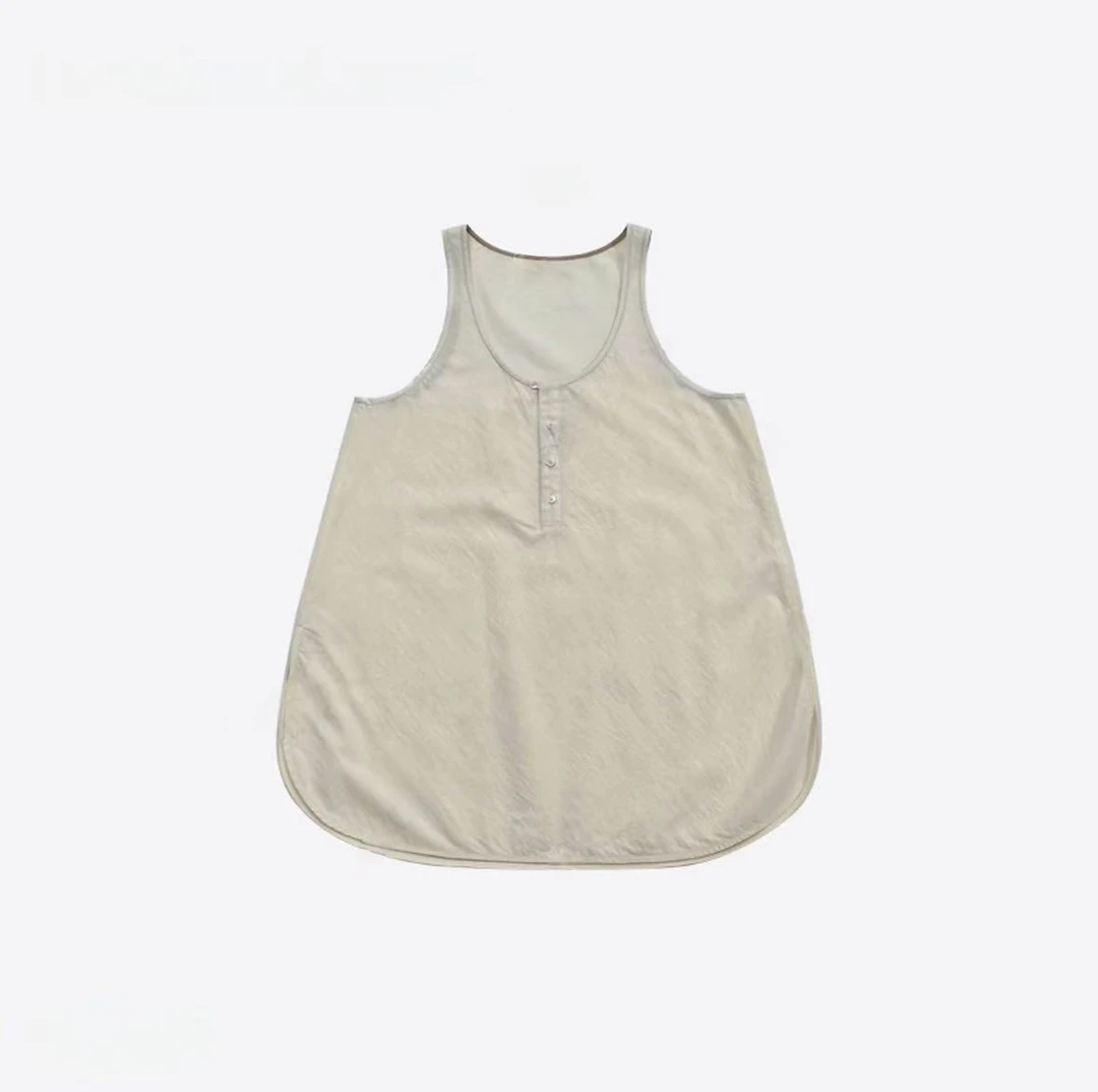 【LLE】纽扣半开领无袖背心10358