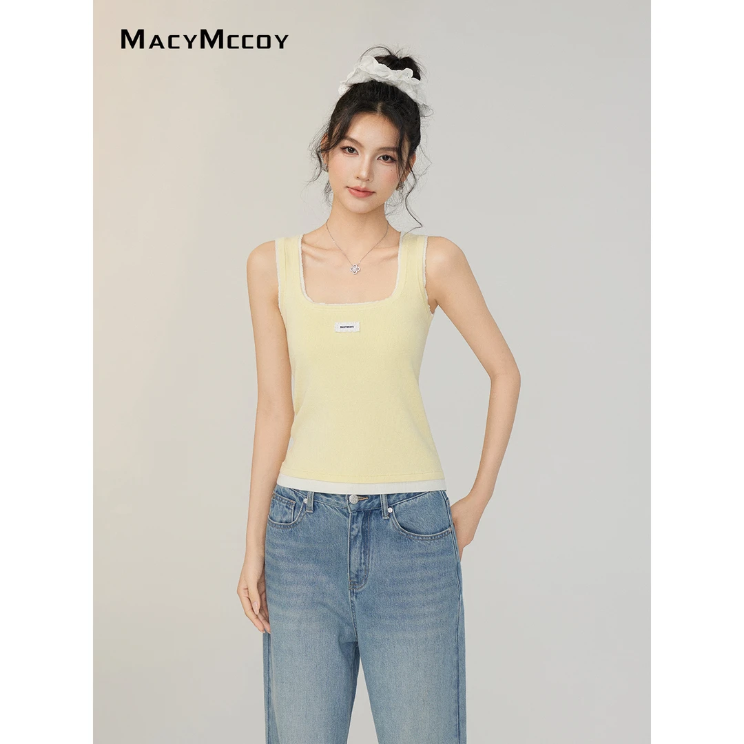 【毛毛专享】MacyMccoy假两件冰丝背心女夏季爽透气100%莱赛尔上衣