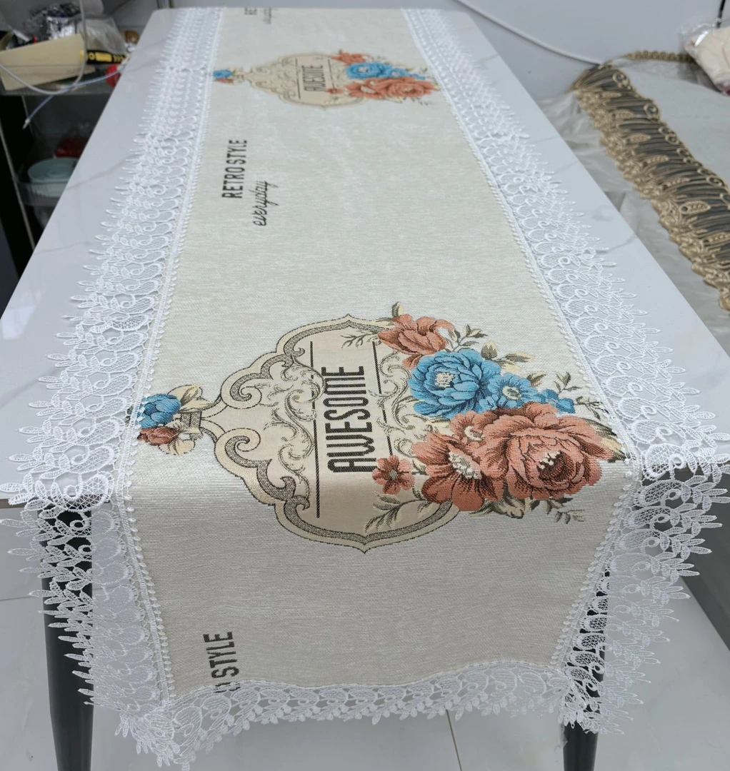 50*230含花边面料雪尼尔电视柜桌旗斗柜