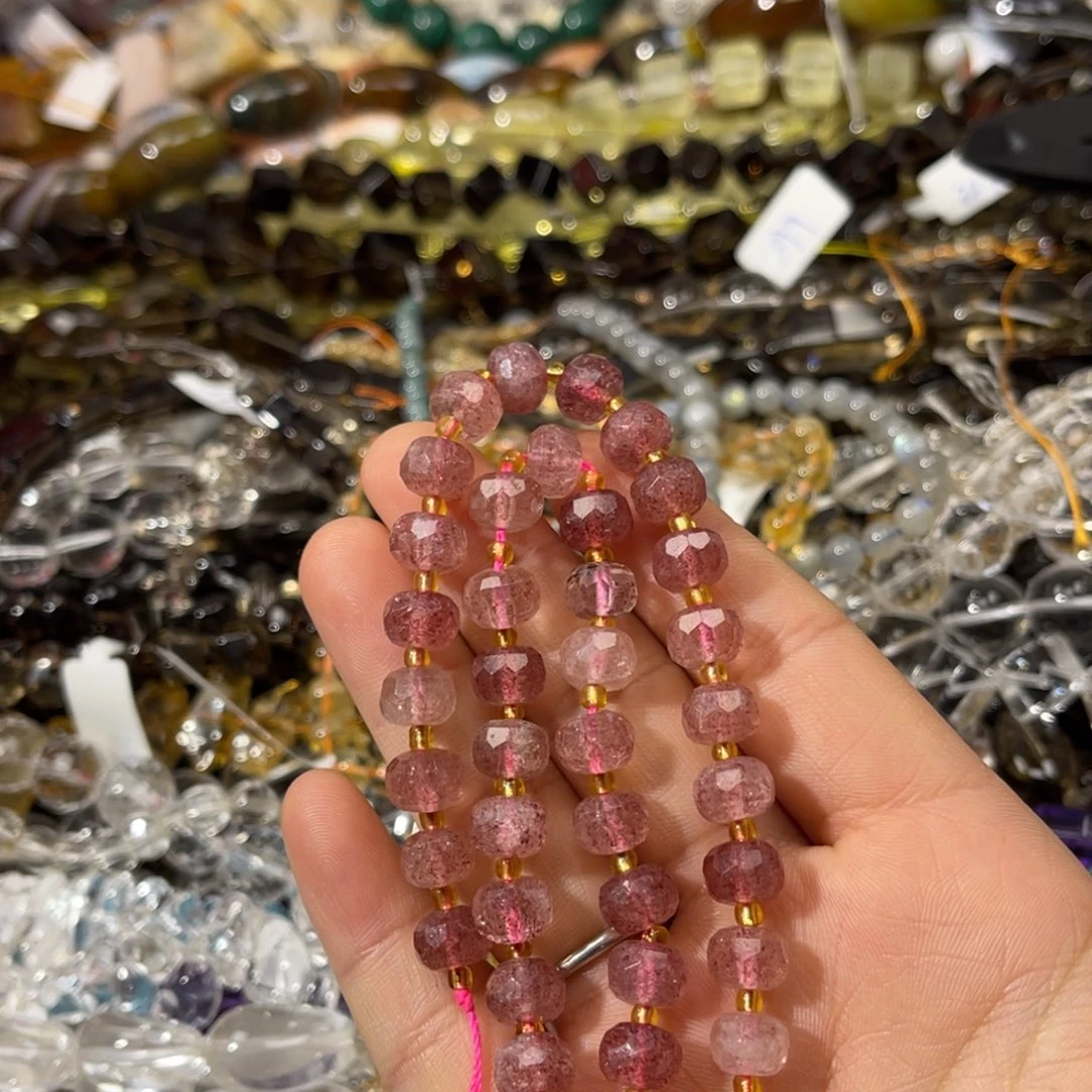 玛瑙/玉髓散珠草莓晶车轮