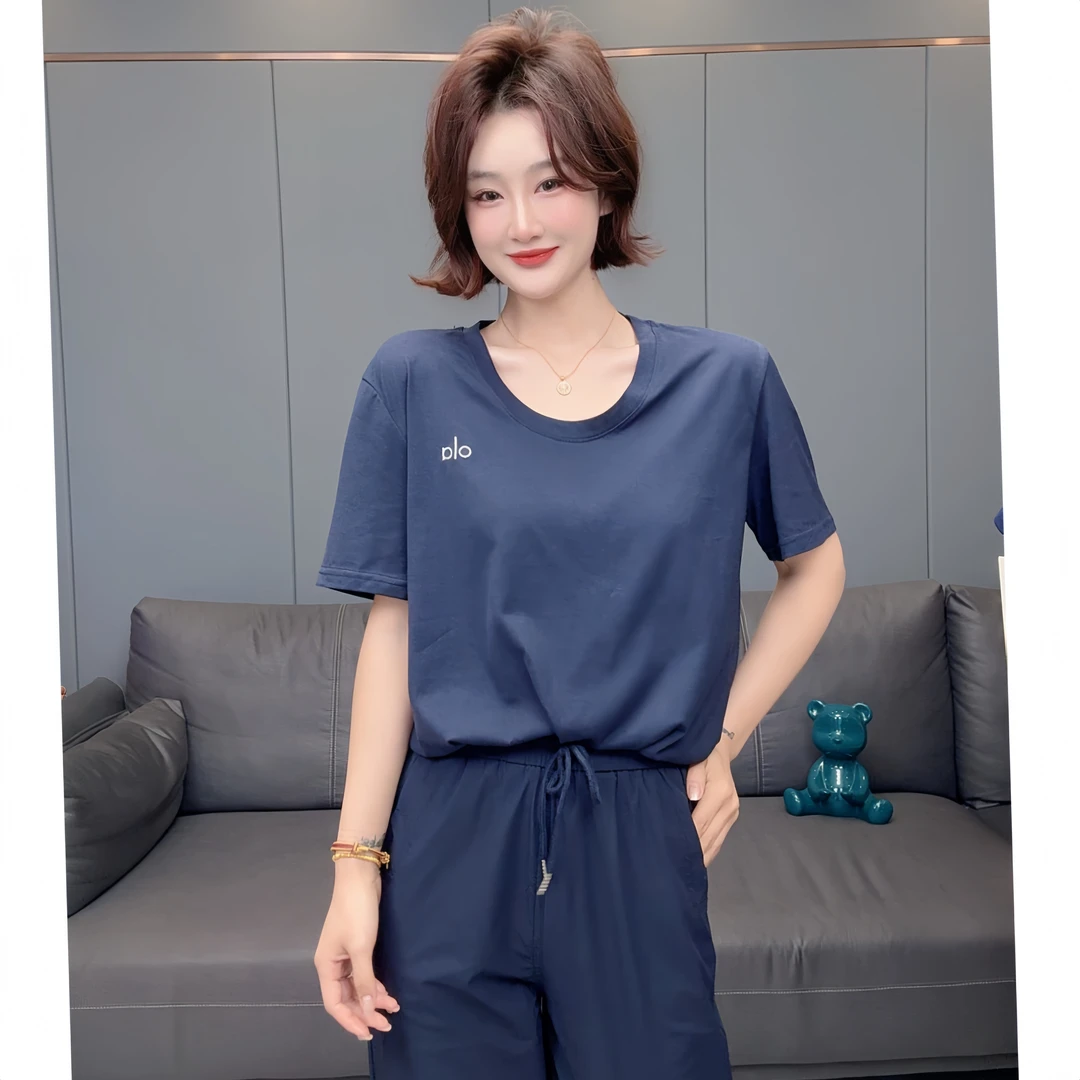 极简风夏季常规时尚短袖字母显瘦纯色T恤圆领运动