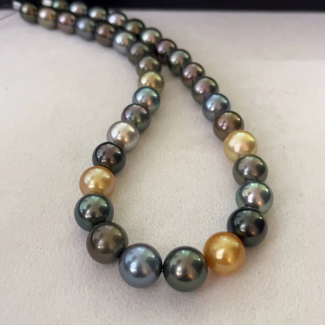 银S925镶嵌海水珍珠颈饰莫兰迪11-13