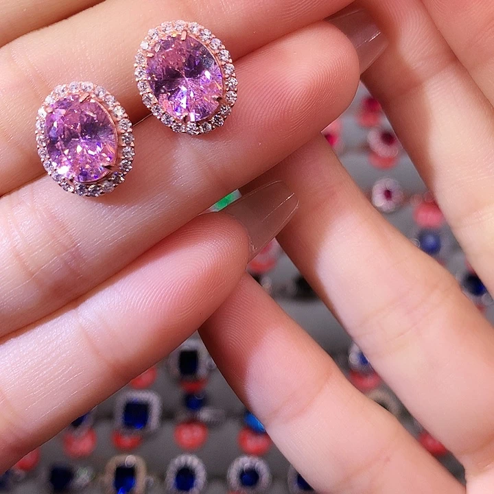 蓝宝石耳饰银S925镶嵌