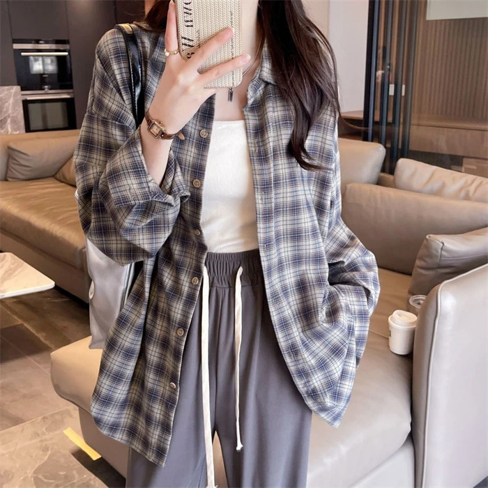 宽松女衬衫高中防晒休闲百搭衣服夏季薄外套初中时尚长袖学生防晒