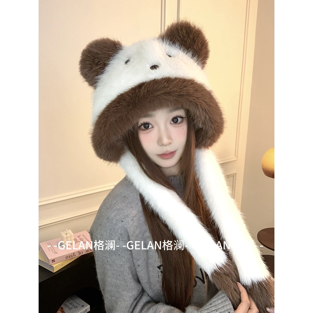 新款爆款可爱小熊耳朵毛绒帽大头围针织帽加绒加厚帽子女秋冬