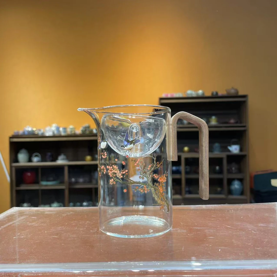 心名茶器 玻璃-喜鹊报春-逍遥直身公道杯-5553（直播专享）