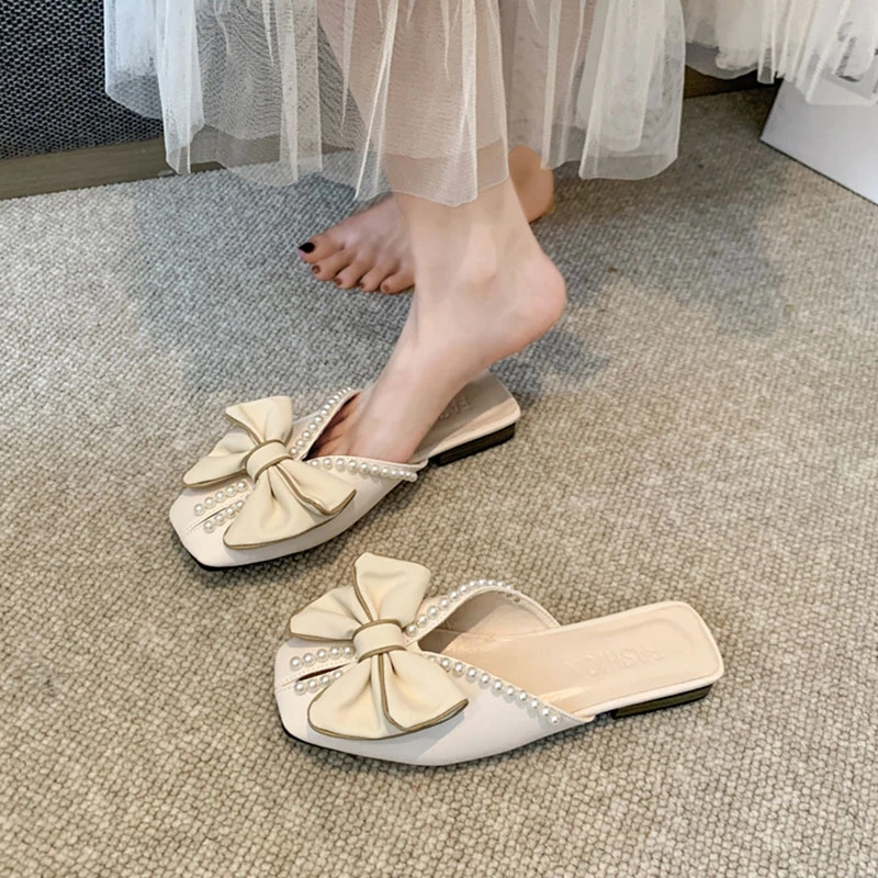 拖鞋女夏季外穿2025新款蝴蝶结包头半拖高级感配裙子低跟懒人凉拖