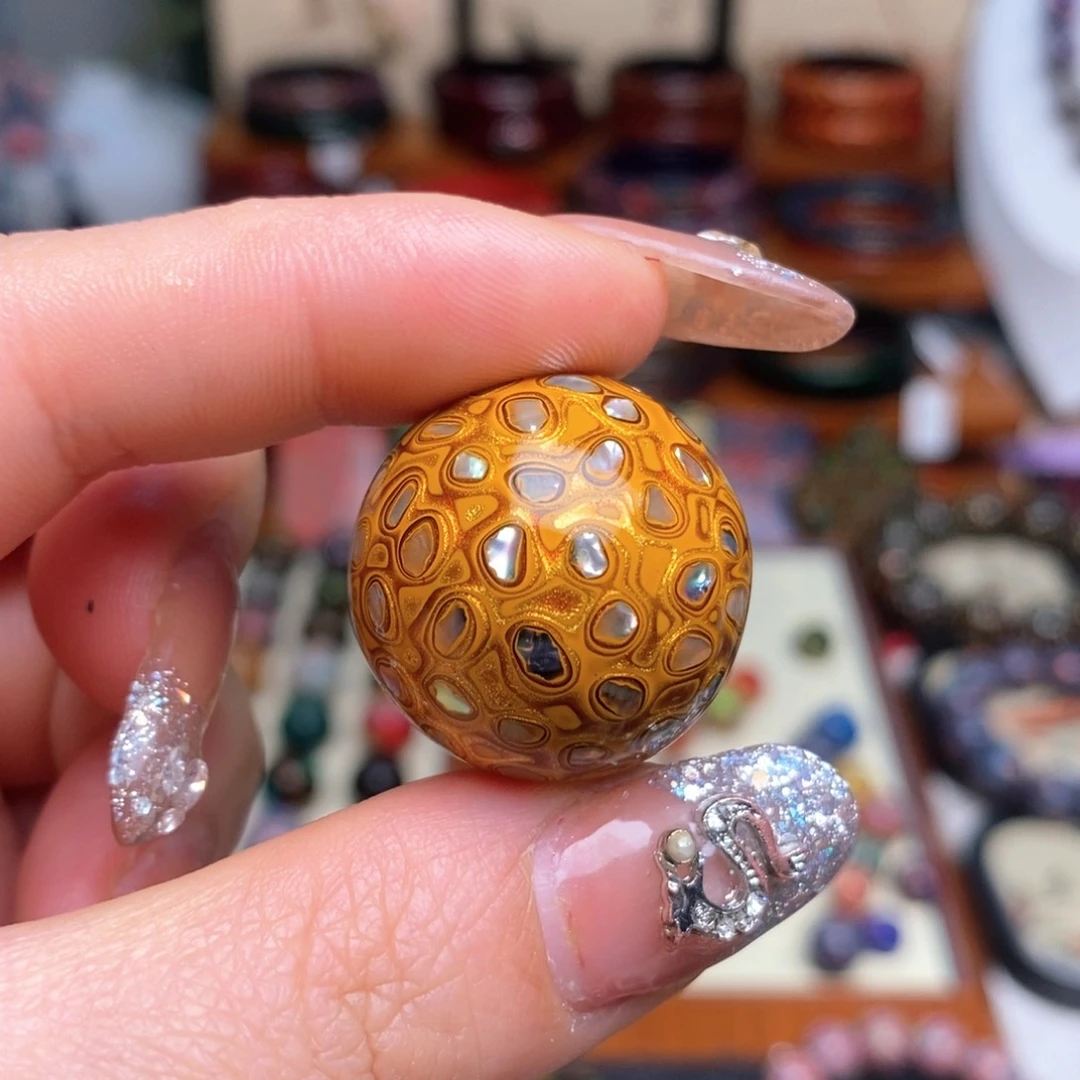 大漆25mm犀皮纹精品单珠