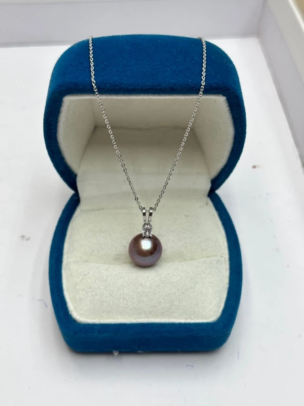 天然淡水珍珠12mm紫色吊坠D872