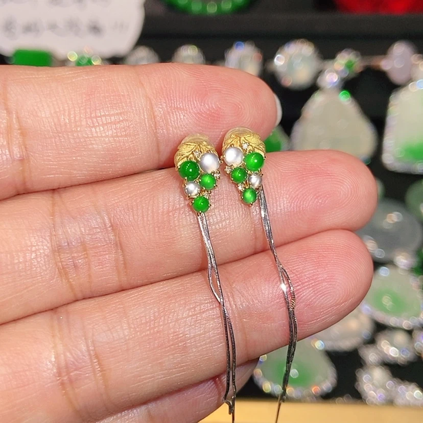 【闪购商品】18K金镶嵌翡翠耳饰天然翡翠