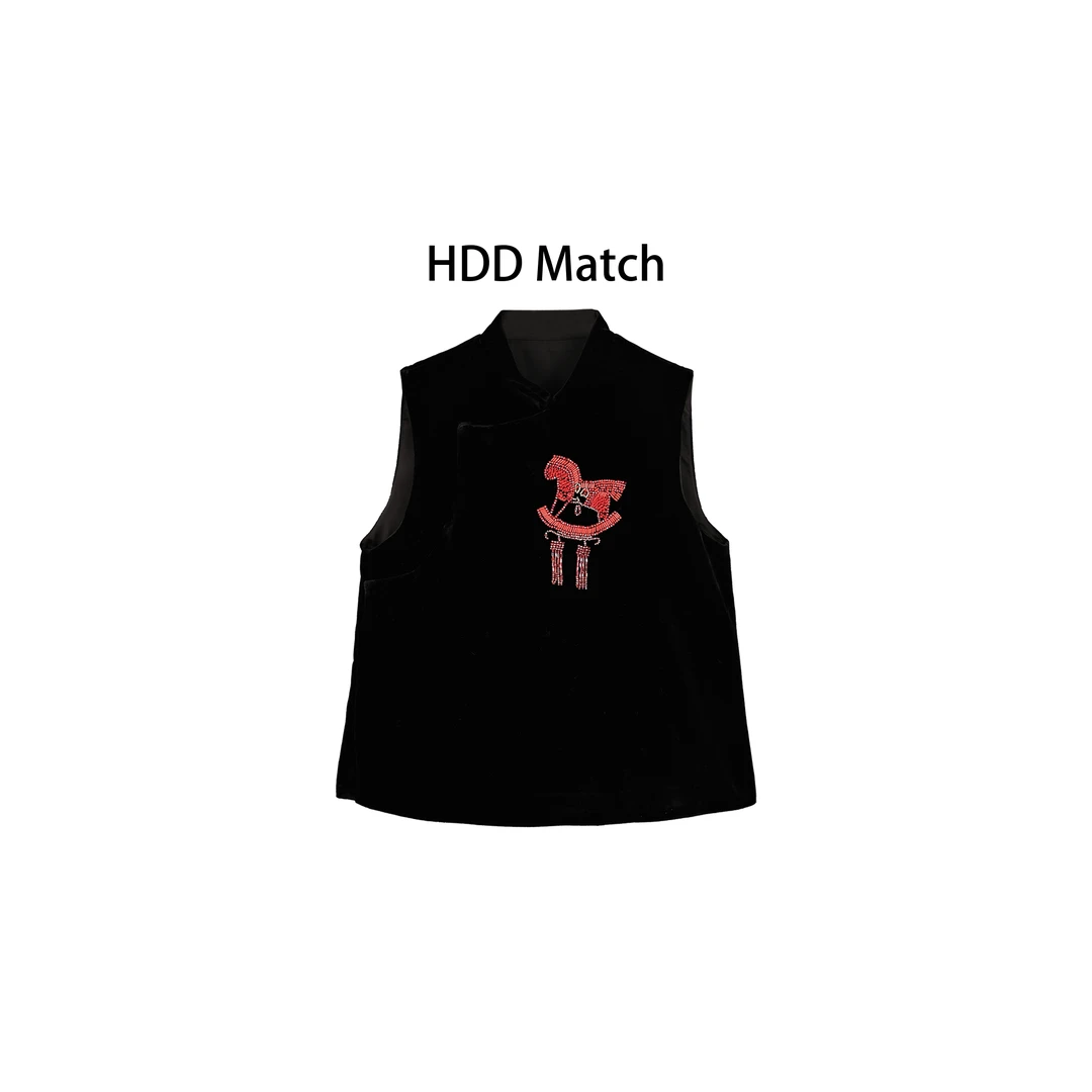 HDD- "摇摇马" 女款定制手工钉珠工艺丝绒品质马甲上衣 Y9908