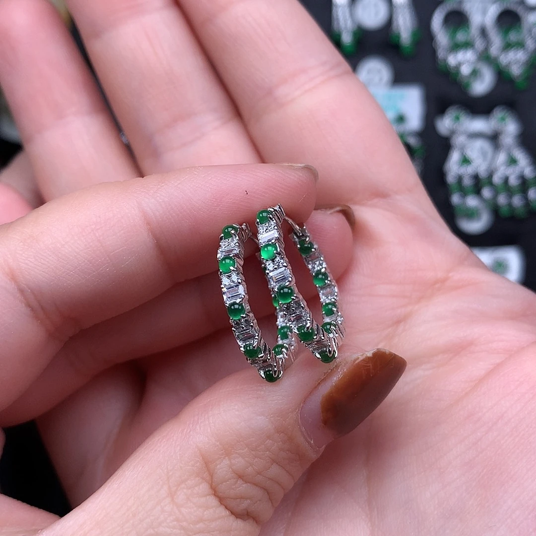 午***️翡翠银S925镶嵌耳饰