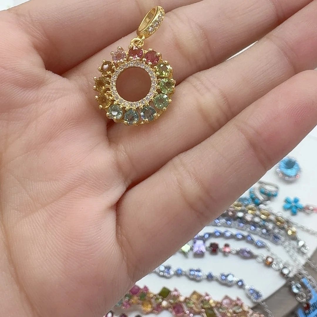 银S925镶嵌颈饰碧玺—-45