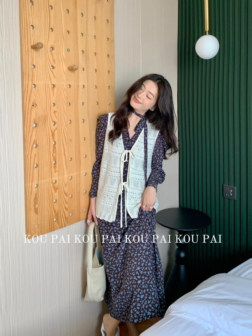 【黄心儿】紫底蓝花复古连衣裙-KDL1895