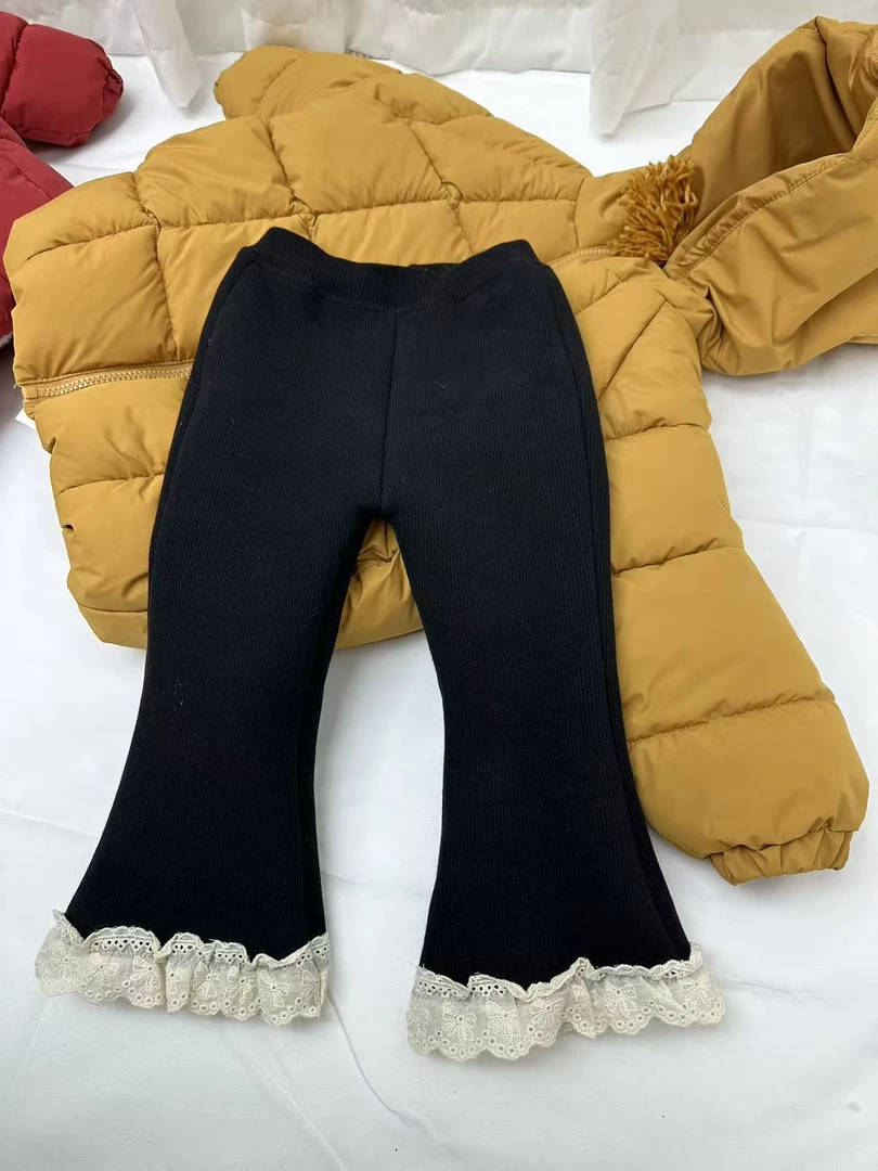 黑色加绒喇叭裤（脚口蕾丝）
