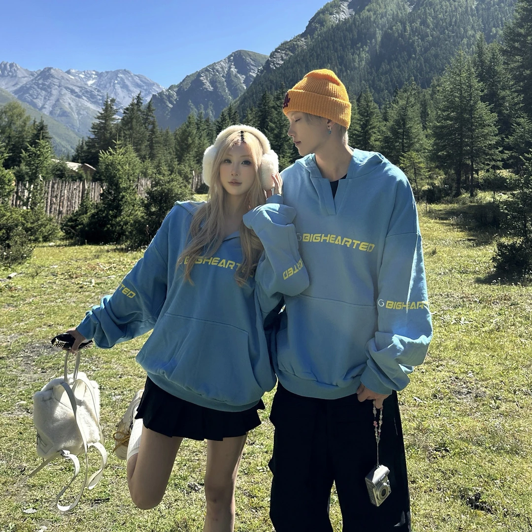 情侣装秋装法式学院风宽松连帽卫衣ins高级感同款男女上衣百搭潮