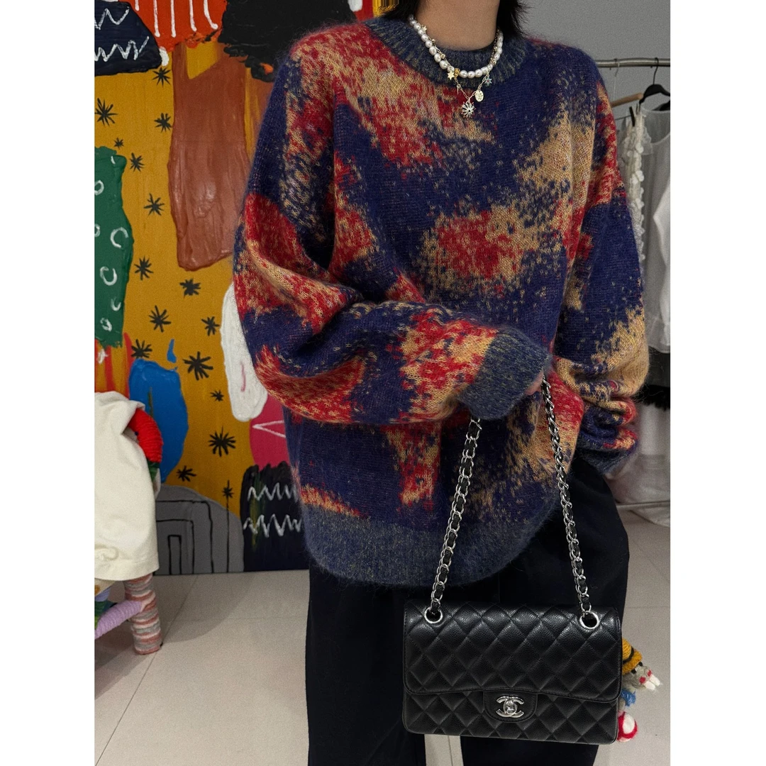 马海毛刷毛圆领套头针织衫 J24M224