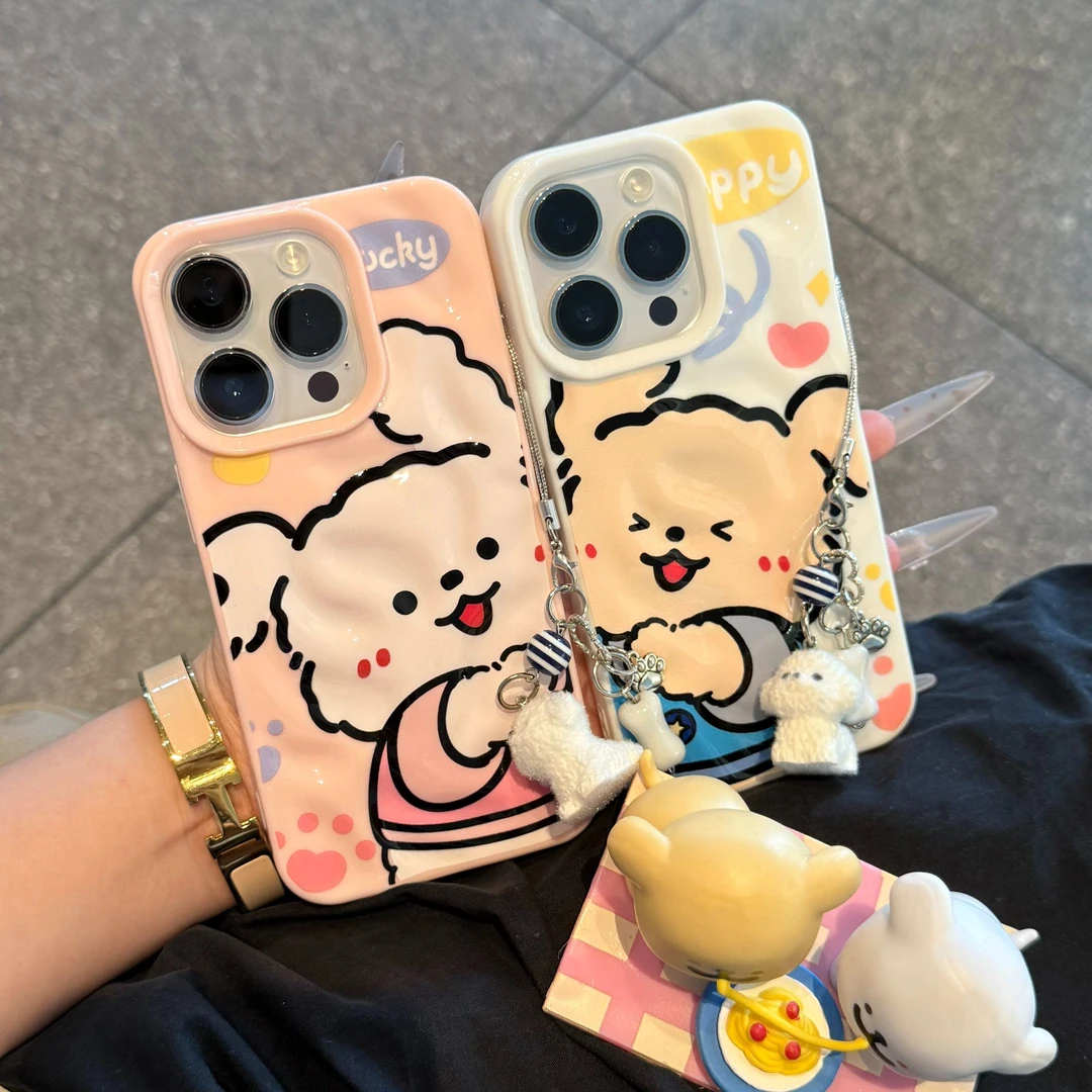 奥菲顿情侣小狗贴贴挂链适用苹果16陨石纹15手机壳iPhone14/13/12