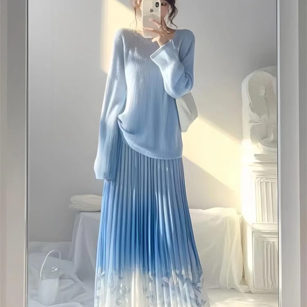 2025春季超火减龄一整套穿搭独特绝美慵懒风针织衫上衣半身裙套装