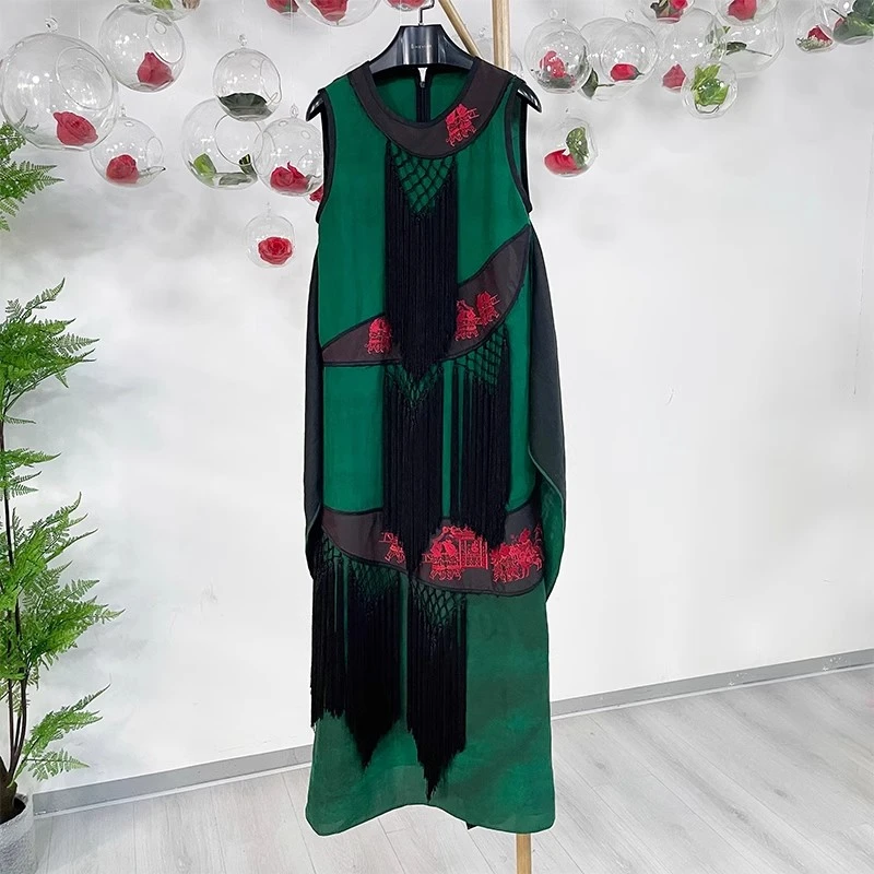 【娇娇美娇】娑尔老鼠娶亲刺绣流苏香云纱连衣裙SF3LG00341