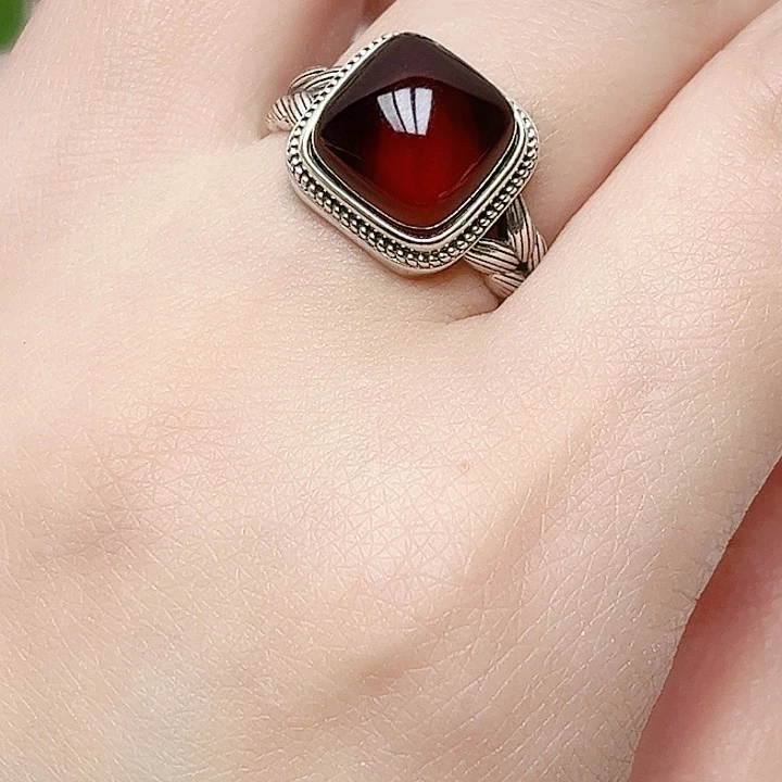 血珀戒指银S925镶嵌天然