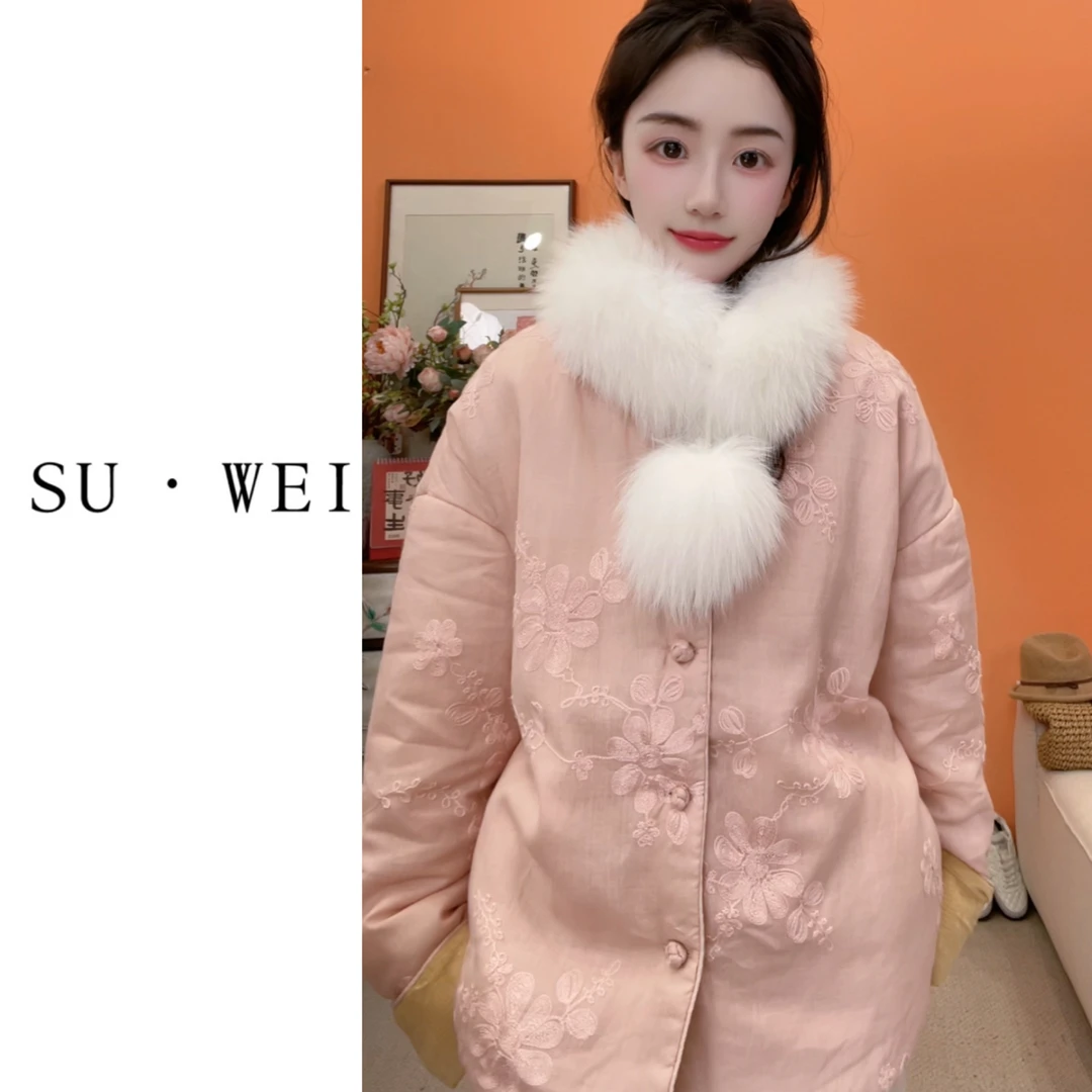 苏维原创新中式彩色绣花苎麻手工盘扣填充棉花双面穿冬季棉服1357