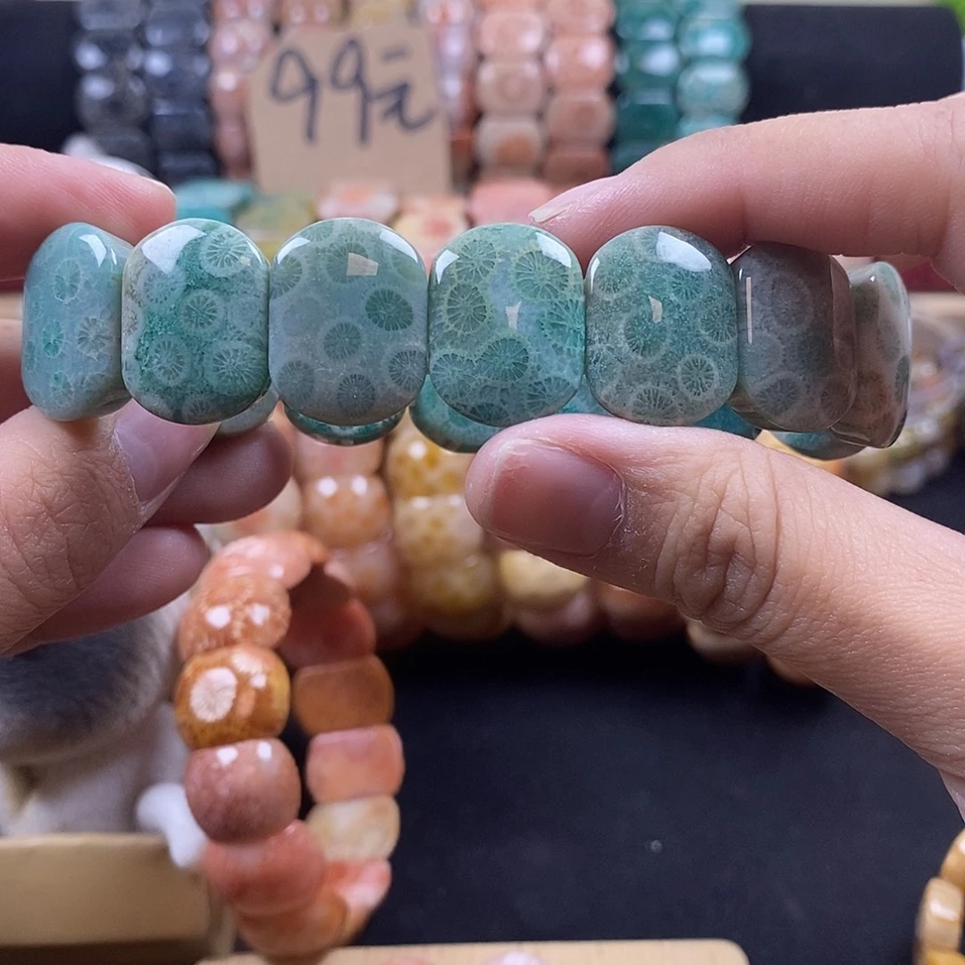 硅化珊瑚（珊瑚玉）未镶嵌手牌 上新满花 2