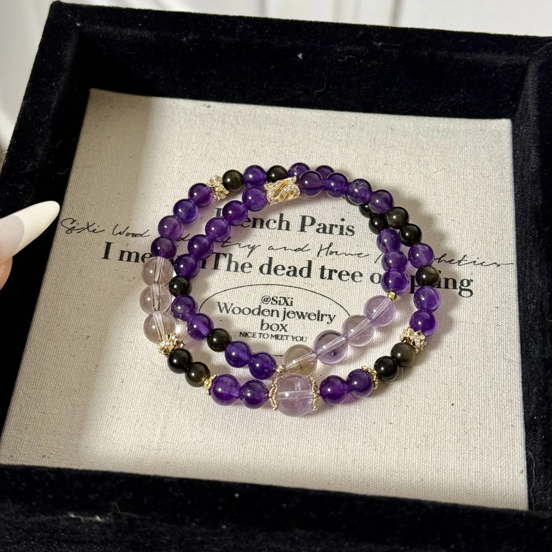 天然乌拉圭紫水晶金曜石设计师款多圈手串转运珠薰衣草