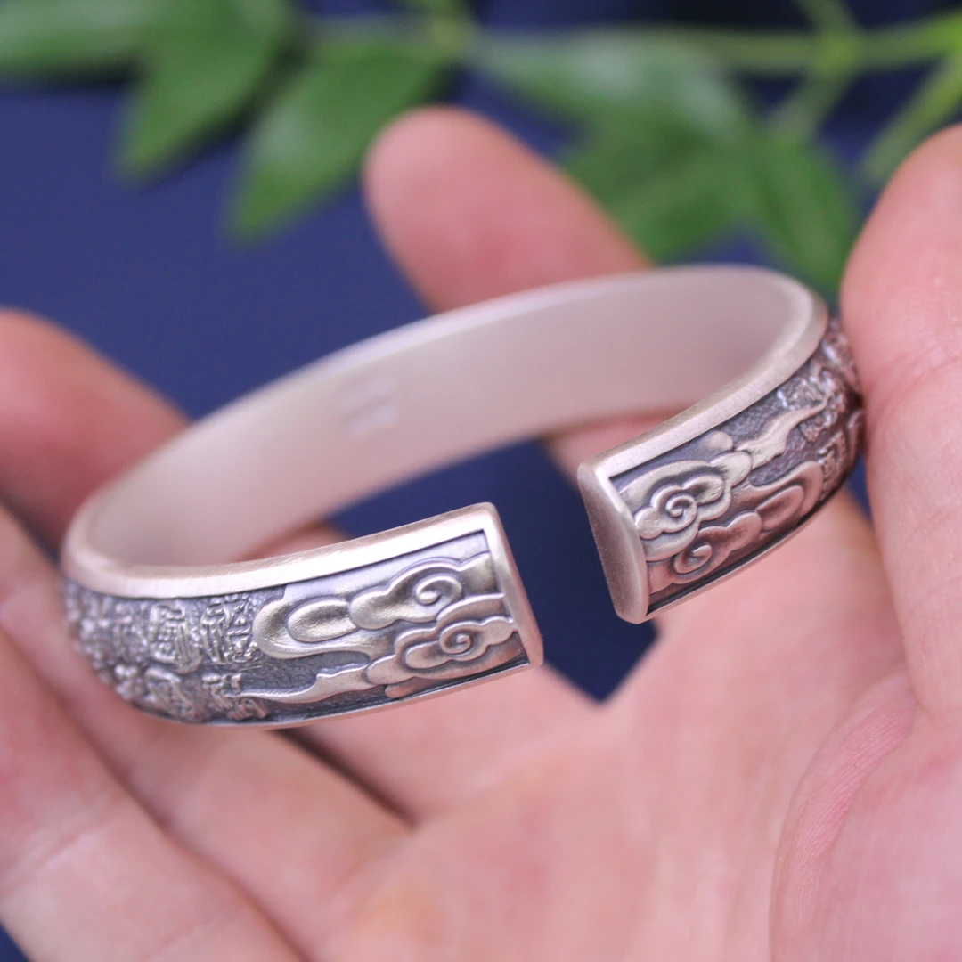 足银手镯 德丰贵 品牌正品祥云百福银手镯足银9999实心礼品