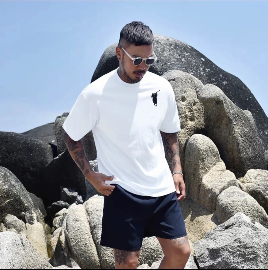 万针刺绣潮流情侣款纯棉短袖T恤男-骑士战马