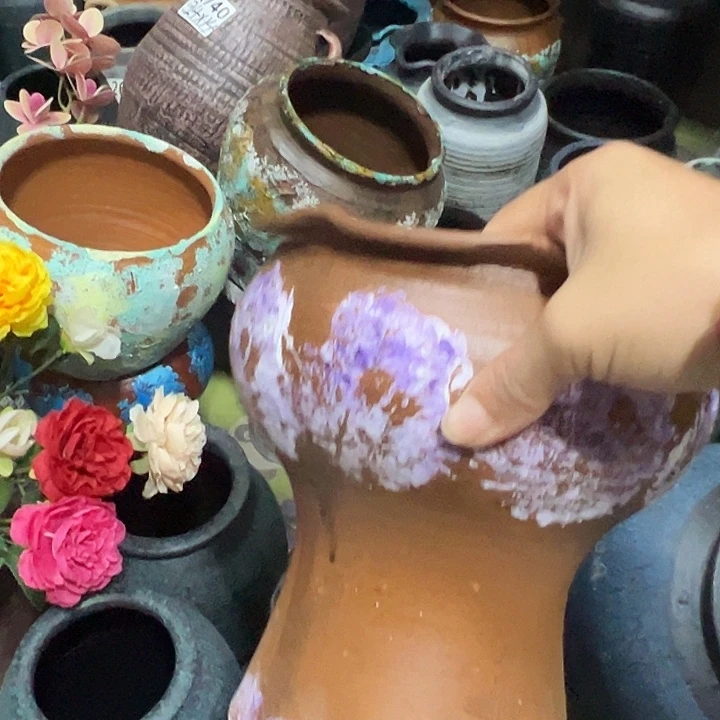 粗陶盆有孔高20口18