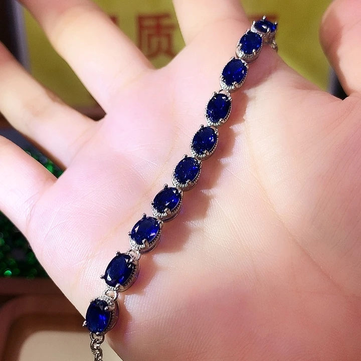 蓝宝石手链银S925镶嵌