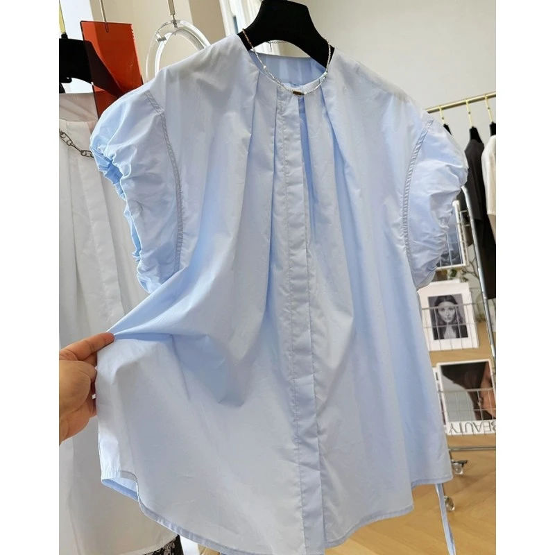 00305轻奢减龄洋气小衫法式浪漫小资上衣独特绝美短袖衬衫女夏季