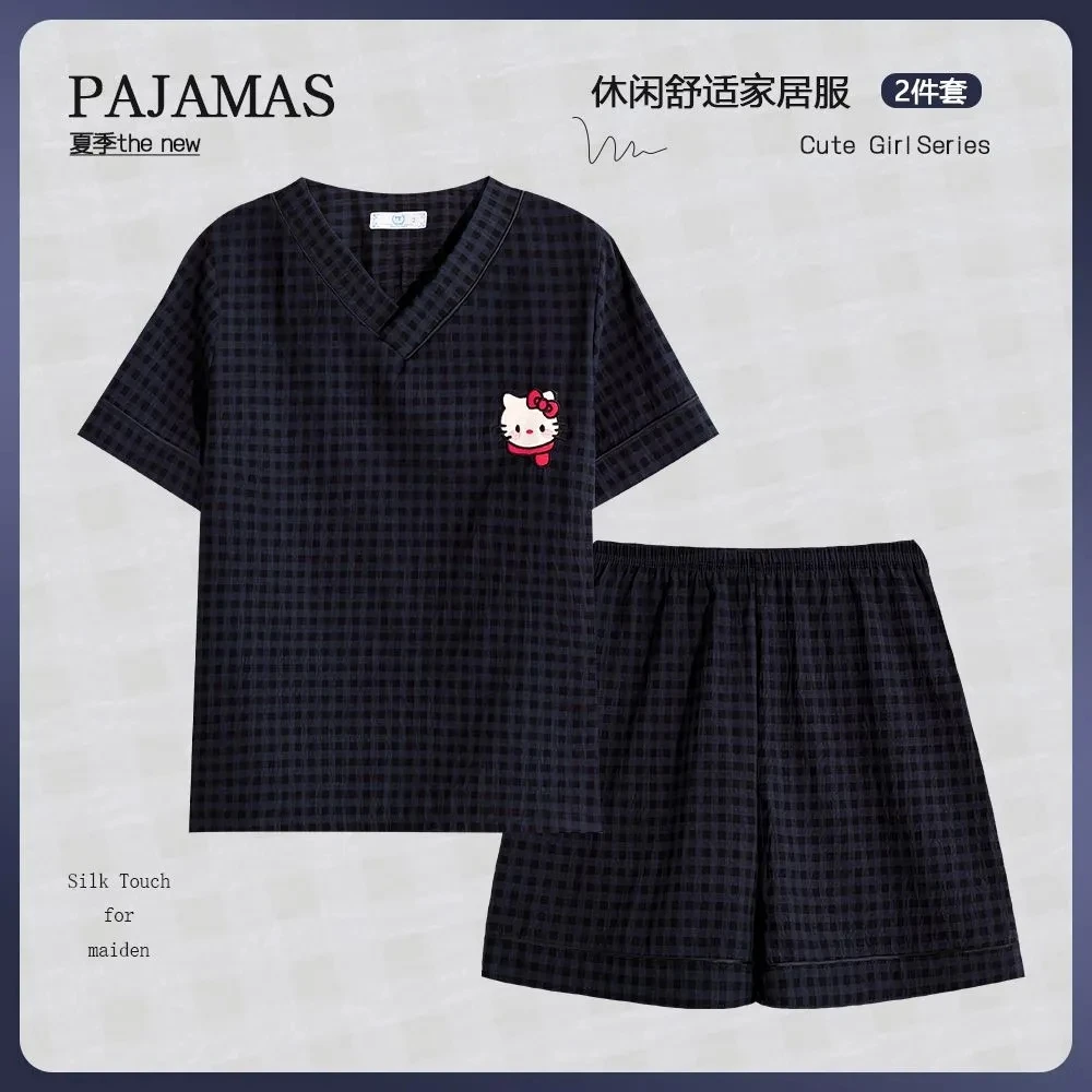 女睡衣夏季V领云朵棉薄款短袖少女甜美可爱学生可外穿家居服套装