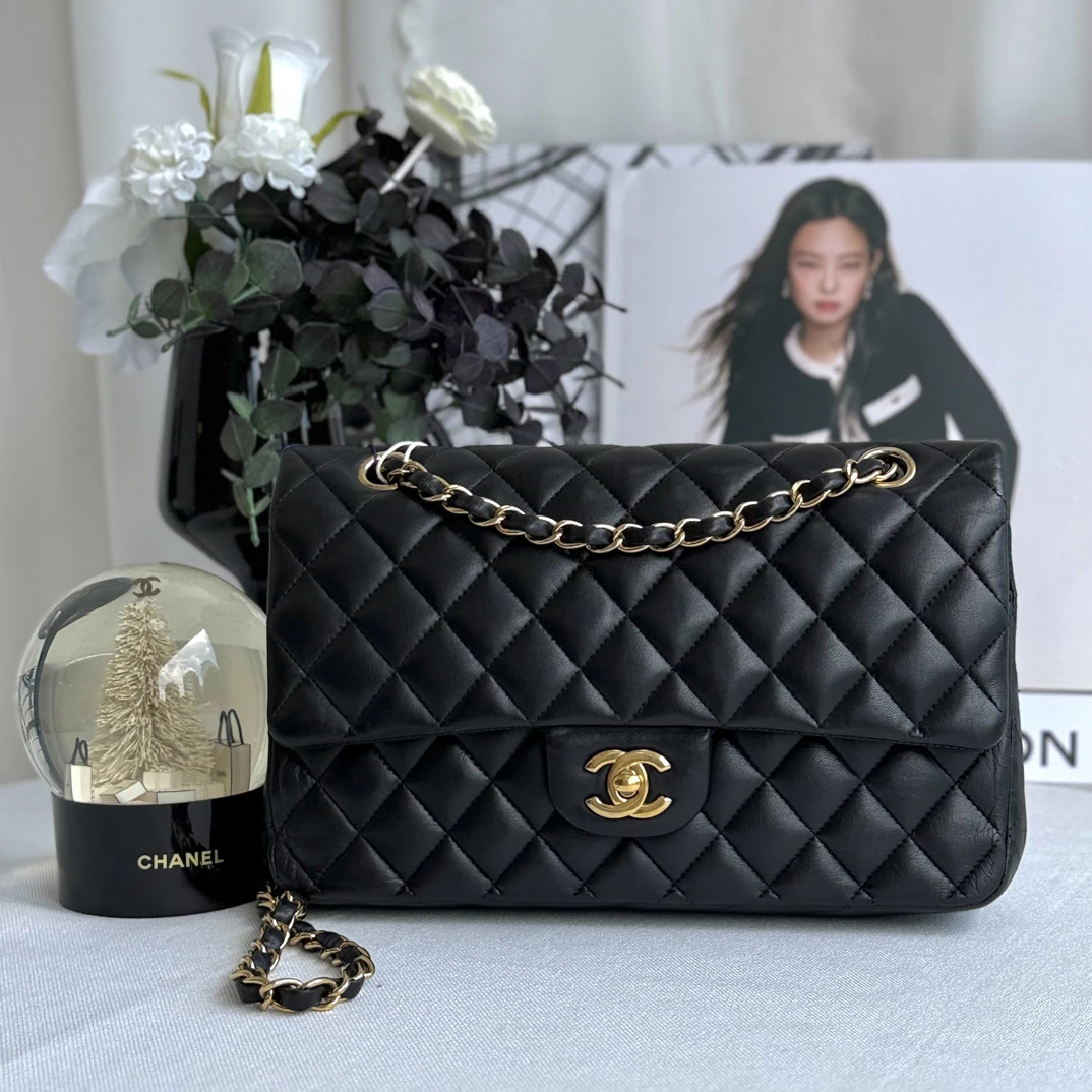 95新 Chanel/香奈儿 香奈儿黑金cf中号单肩斜挎包 19开