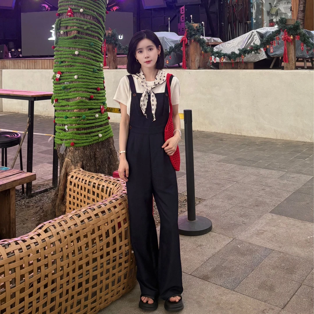 春季直筒时尚背带裤女装透气牛仔减龄韩版蓝色夏季水洗休闲裤