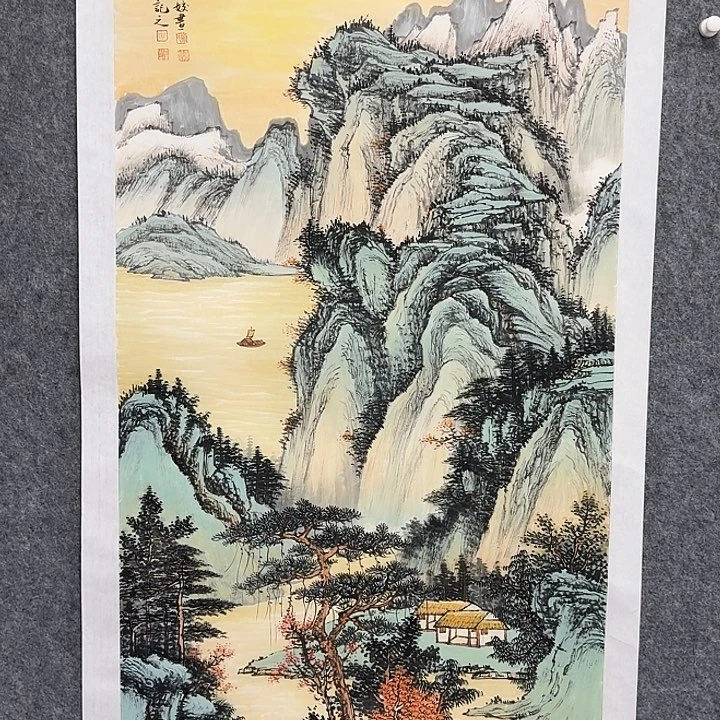 国画湖光山色山水绘画作品