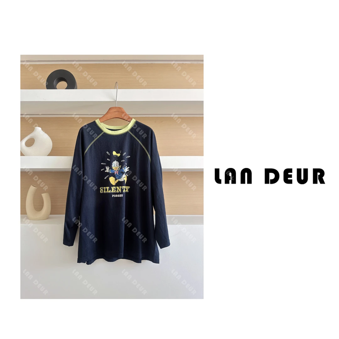 JIUJIU【加州海岸】唐老鸭卡通长袖百搭时尚圆领宽松T恤