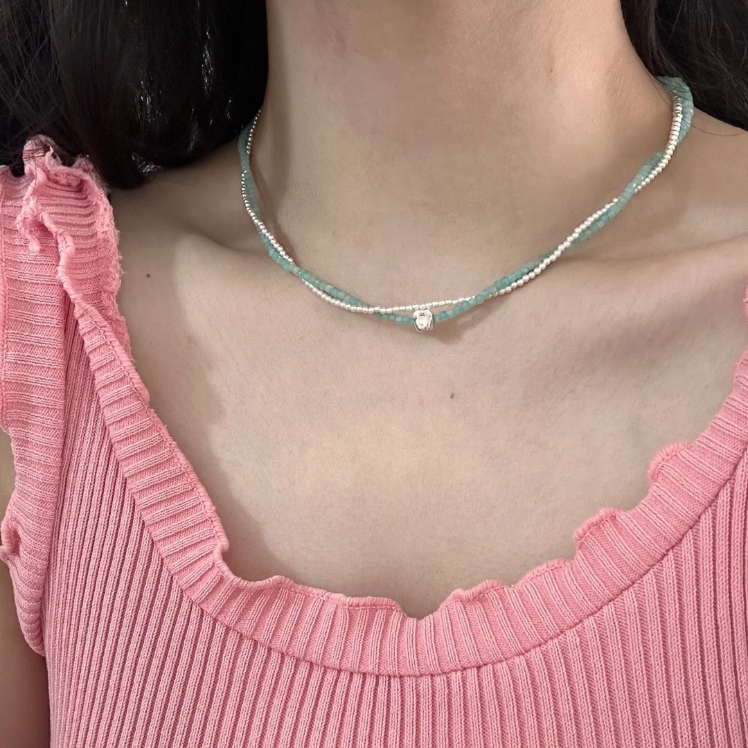 0433 925双层缠绕拉丝球项链