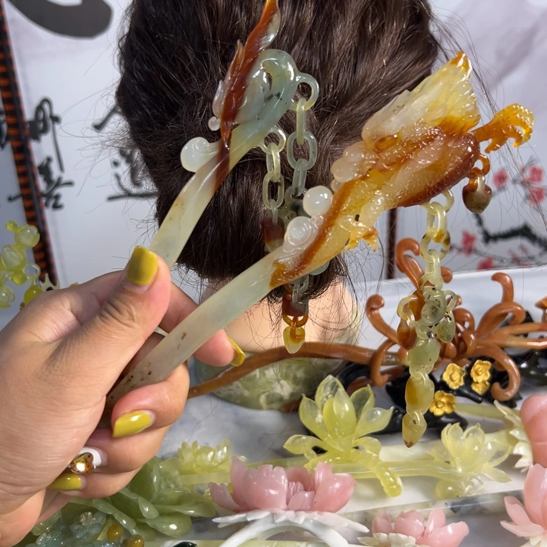 零****定制蛇纹石玉毛货发饰