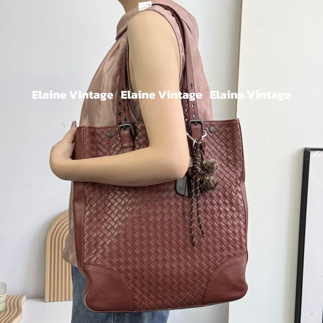 95新 BOTTEGA VENETA/葆蝶家 全牛皮砖红色编制单肩包（34cm）/Y721