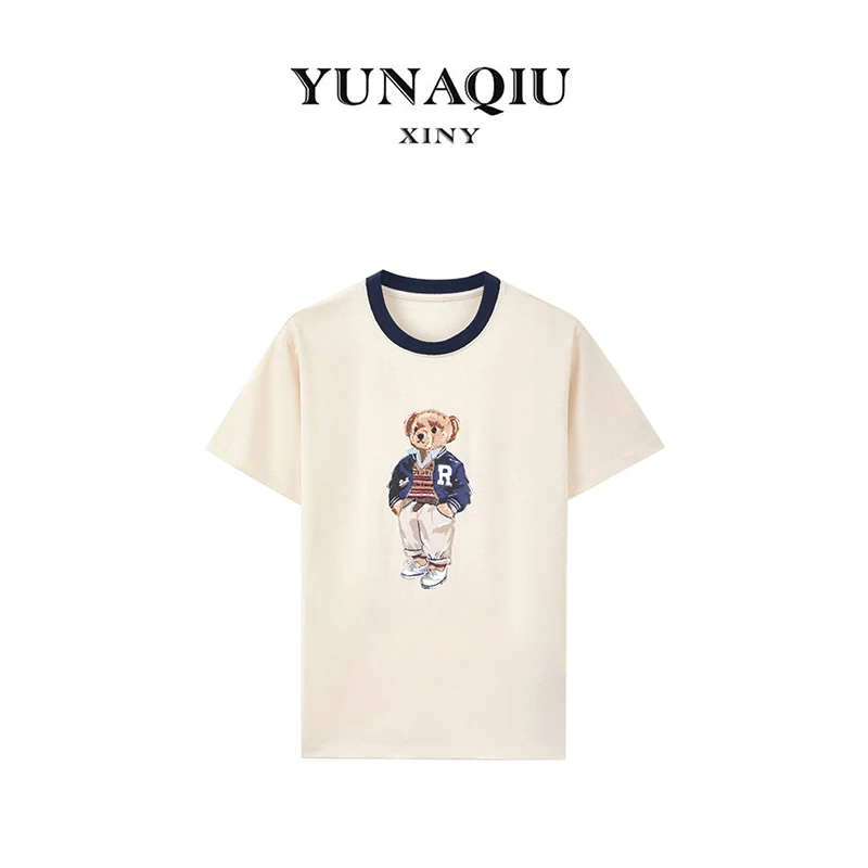 YUNAQIU-重工刺绣数码印花圆领短袖t桖女夏公仔设计感上衣-7807