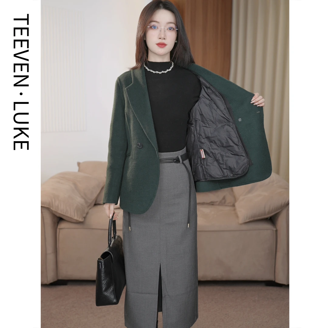 2025年新款羽绒可拆卸内胆外套女羊毛新款双面呢外套时尚高端气质