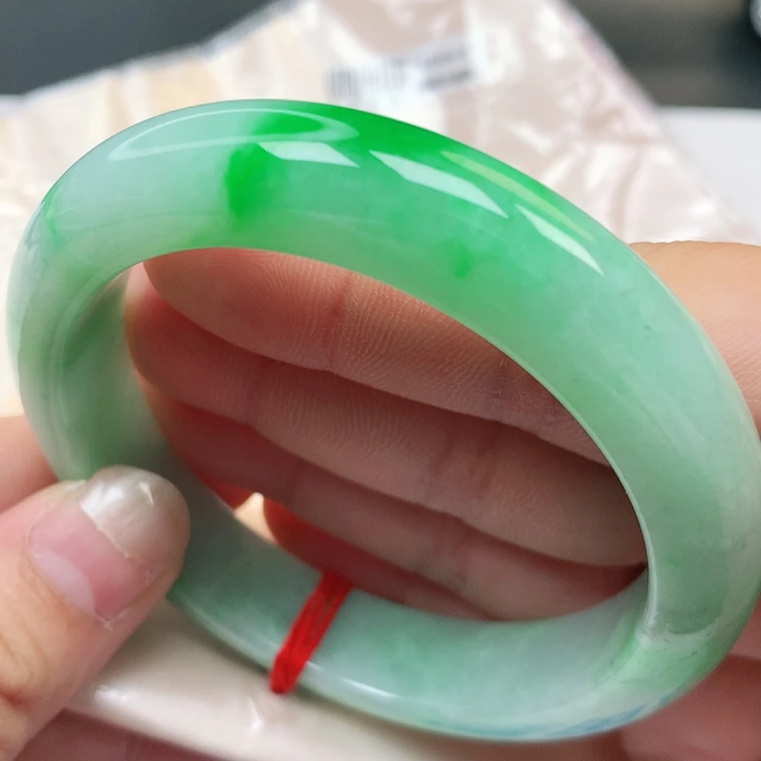 未镶嵌手镯翡翠缅甸纯天然翡翠阳绿漏镯1125号