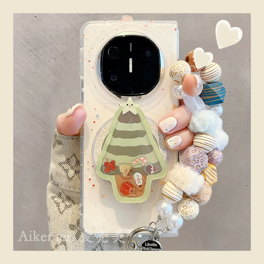 适用华为mateX6折叠屏手机壳米底泼墨MateX5典藏版圣诞树磁吸支架